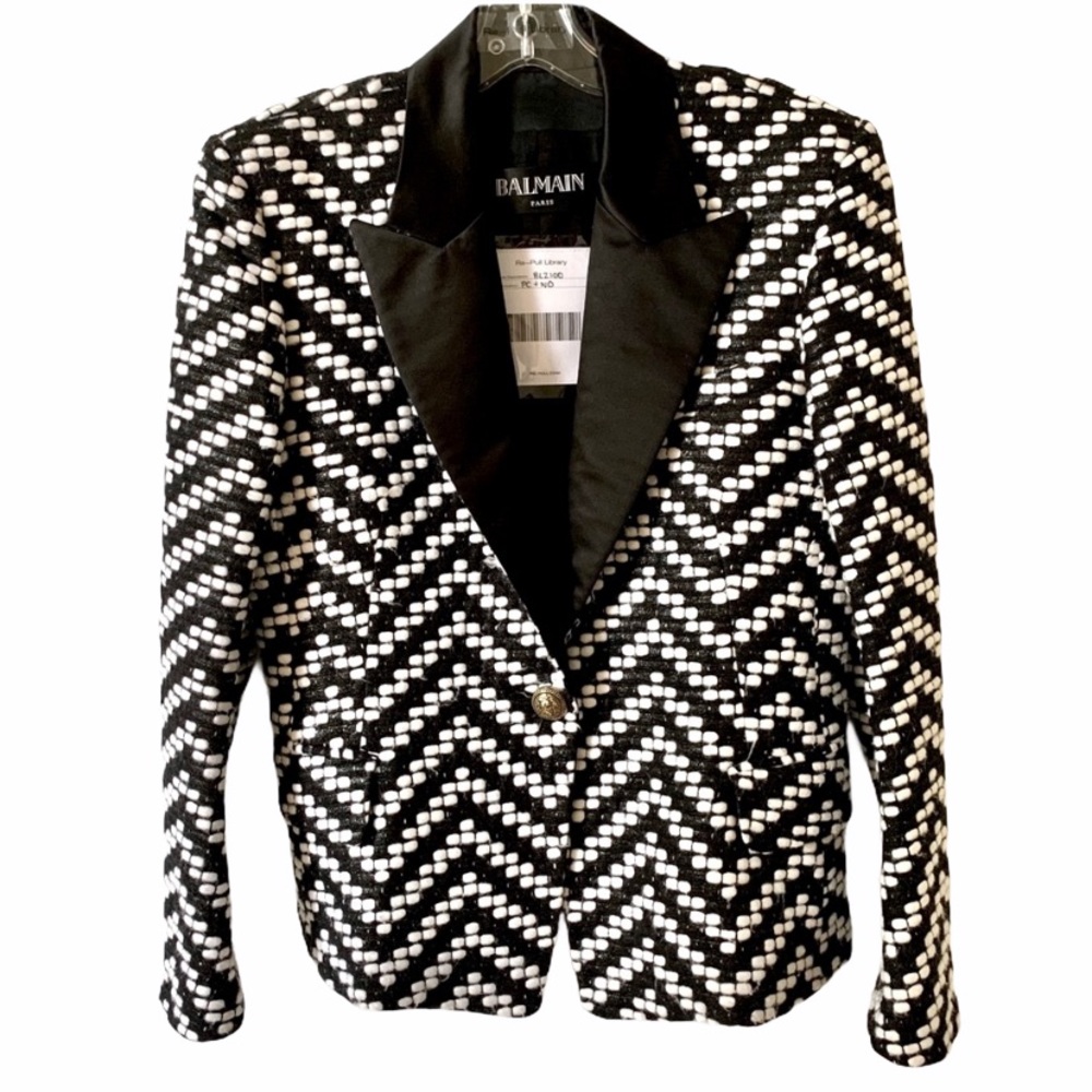 BALMAIN Blazer Tweed Chevron wool - Picture 5 of 15